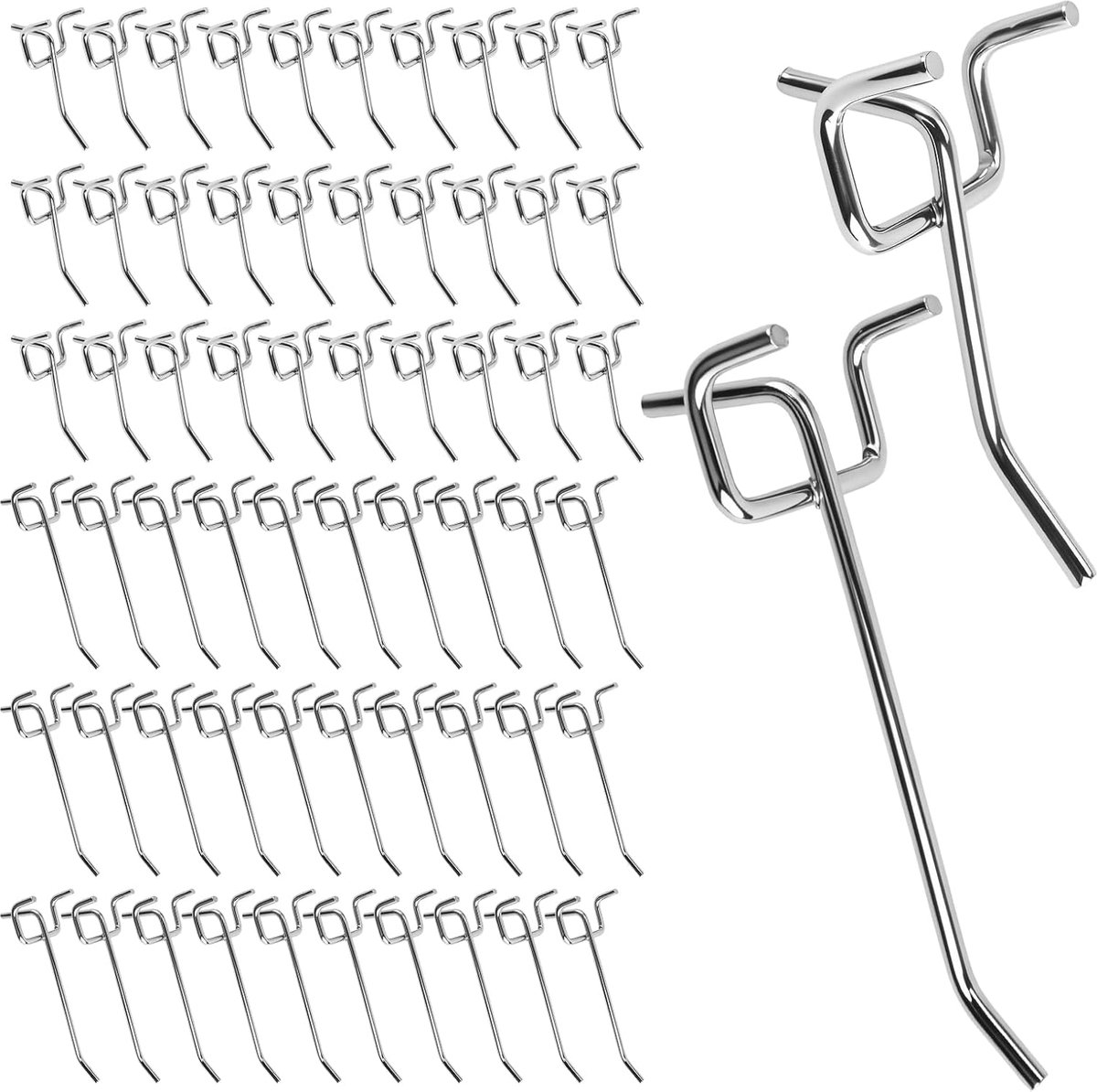 60 Gatenwandhaken, Lengte 5cm/10cm Pegboard-Haken, Gereedschapswandhaken | Accessoires voor Gatenwand, met 3,2 cm Middenafstand, voor Supermarktrekken, Bouwmarkten, Gereedschapsruimtes