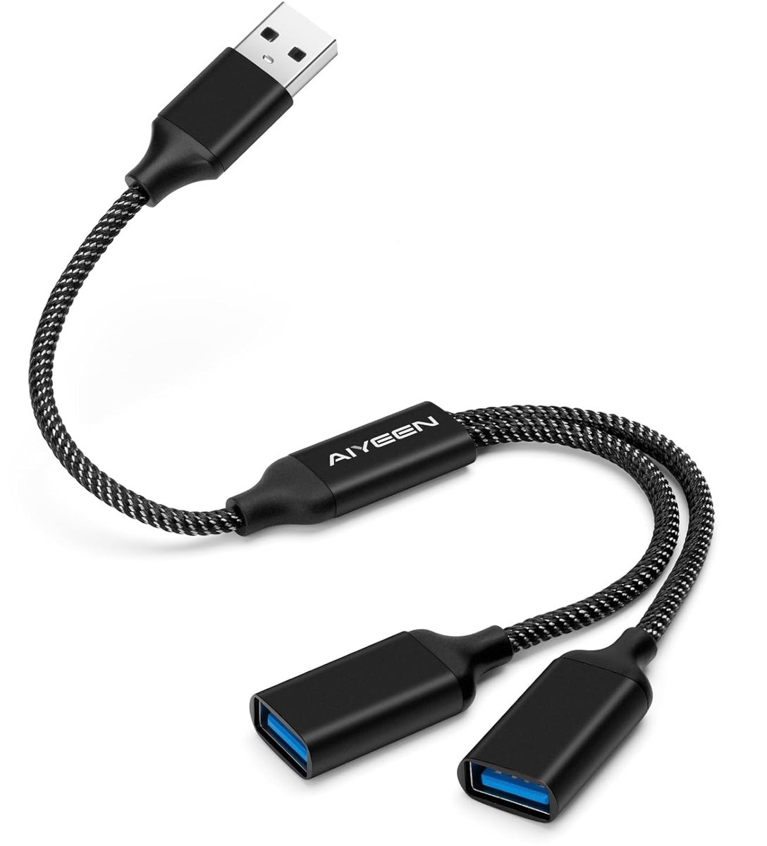 SnelShoppen - USB-splitter Adapter 1 in 2 uit, Dual Poort Hub voor Gegevensoverdracht en Opladen, Extra Split Netsnoer voor Auto, Laptop, Mac, PC - Zw