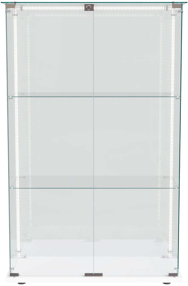 Happiq Vitrinekast Displaykast - Wit White 2DoorsTaplight - Afmetingen: 123, 3 x 78, 5 x 35 Cm - met 2 Deuren met Slot, Glazen Planken en LED