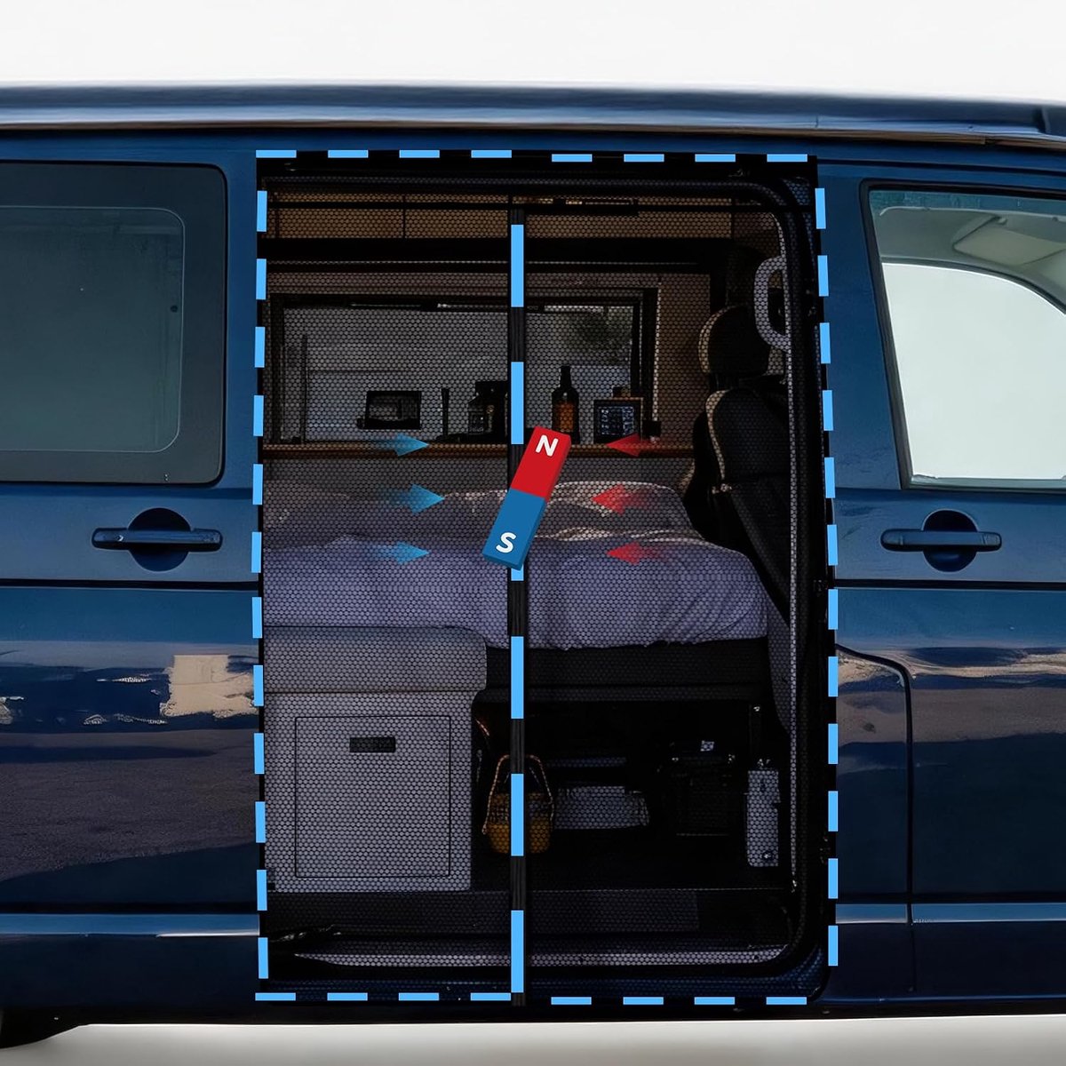 Magnetisch muggennet voor VW T5 T6 schuifdeur, vliegengaas, insectenbescherming, zonwering, muggenbescherming voor VW bus, campingaccessoires