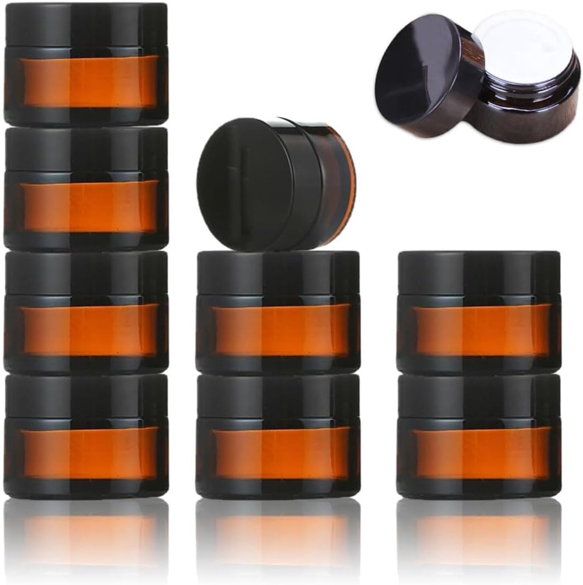 10 stuks amber crème pot leeg, 10 ml zalf blikjes met deksel en voering crème containers cosmetisch glas, voor cosmetische crèmes lotions etherische oliën