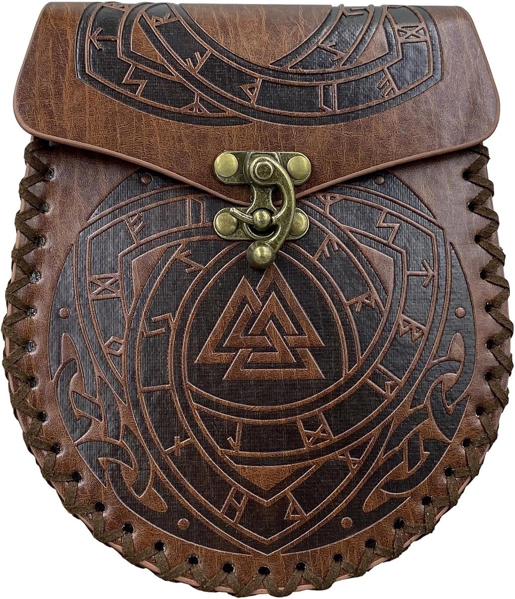 riem etui, bruine Nordic reliëf riem tas, Dragon Fenrir Wolf lederen heuptas, vintage draagbare riem etui, Viking Renaissance heuptasje, cosplay accessoires