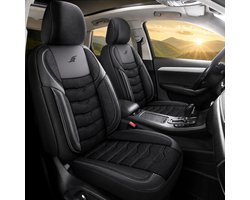 Autostoelhoezen voor Peugeot 208 2 in pasvorm| Complete set | Voorstoelen + Achterbank AID Serie | AID404 | Zwart met zwarte stiknaden