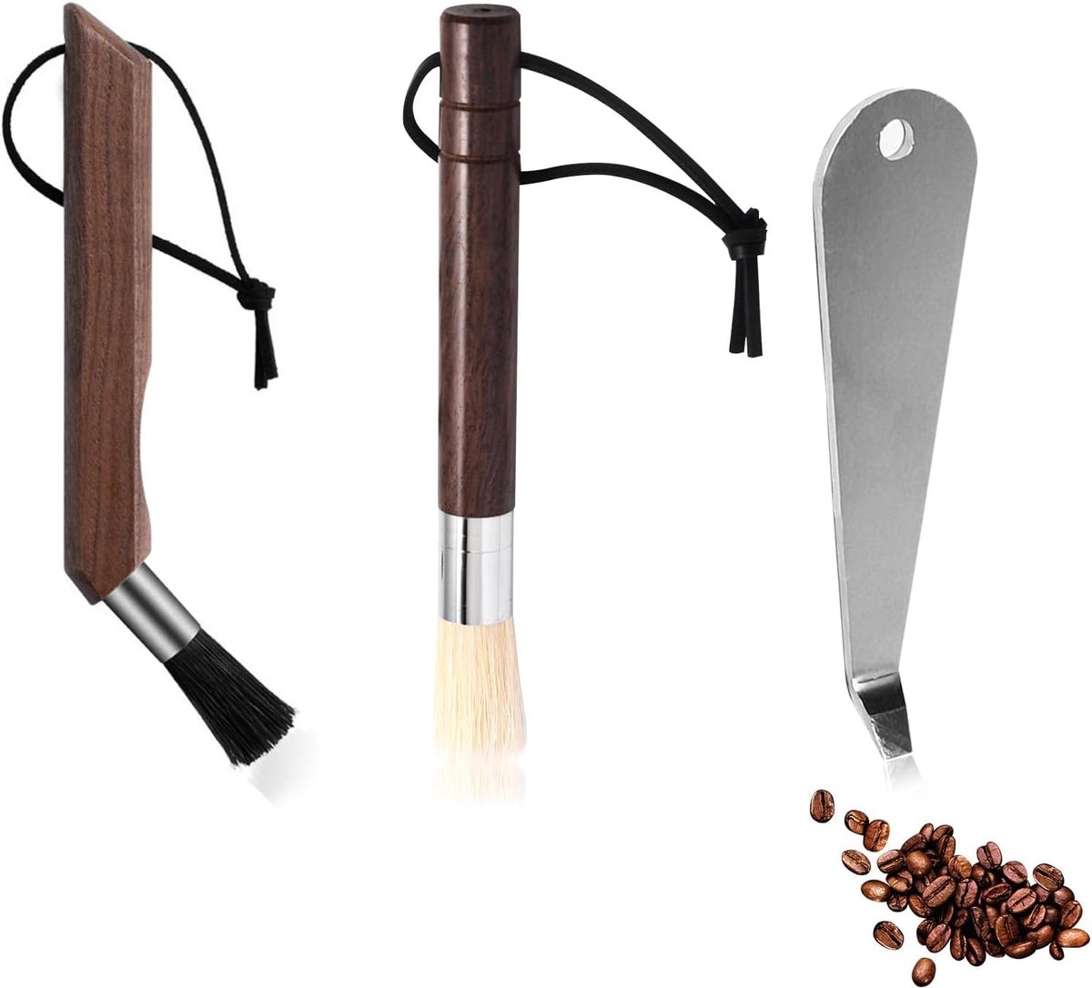 Professionele Koffiemolen Reinigingsset met 3 Stukken - Borstels voor Espresso, Koffie en Sieve Houders met Walnoothandvat