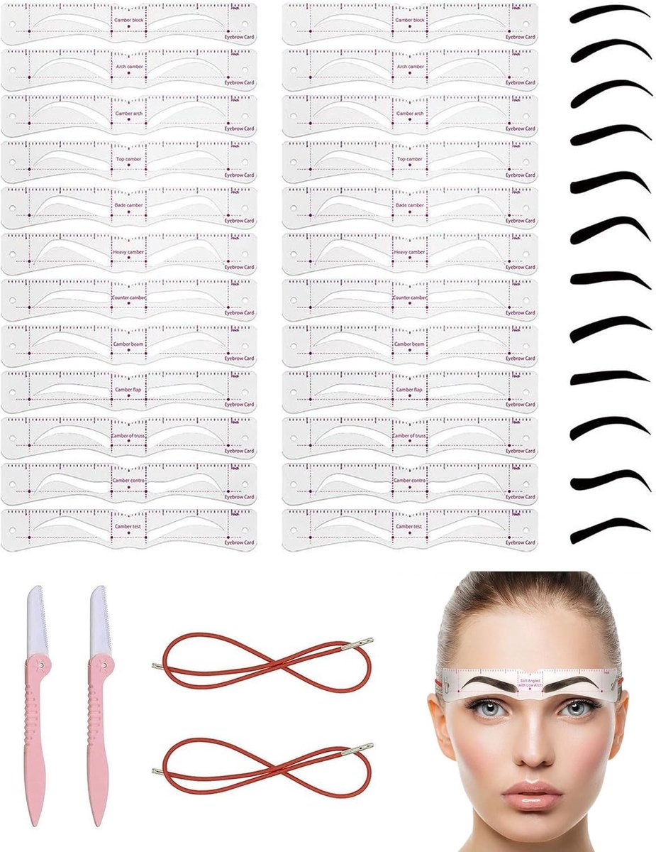 Herbruikbare pochoirs voor wenkbrauwen - 24 stuks met steun en sjablonen voor make-up, microblading en tatoeage, ideaal voor beginners en nauwkeurige contouren