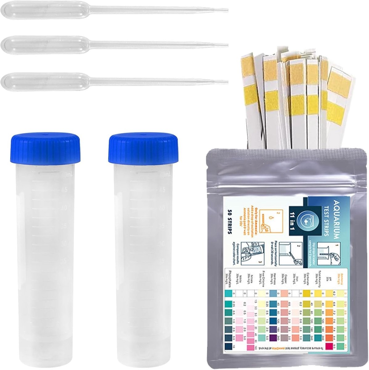 Complete 11-in-1 Teststrips voor Aquariums, Drinkwater en Zwembaden - 50 Stuks, Betrouwbare Wateranalyse en Kwaliteitscontrole