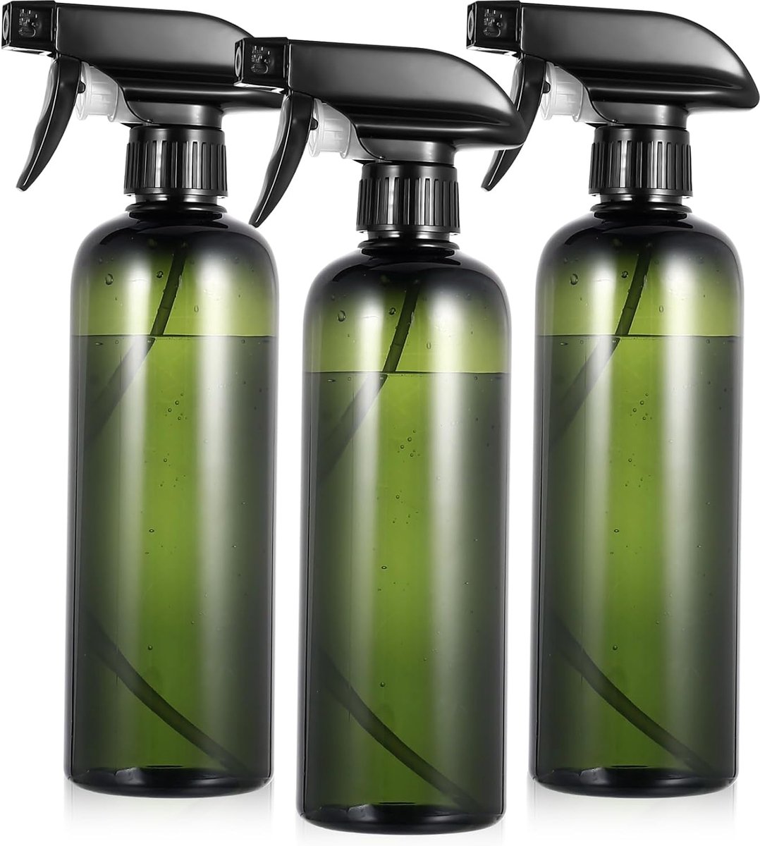 3 stuks haarwaterspuitflessen, 500 ml spuitfles voor planten en mistsproeier, lekvrije plastic fijne neveltrekker voor tuinieren en kappers (rond, donkergroen)
