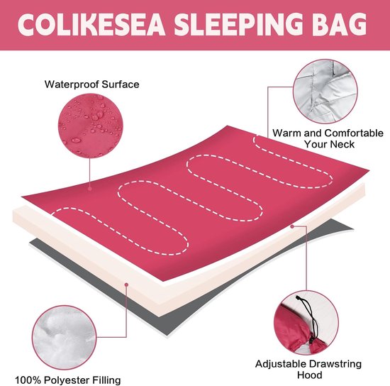 Slaapzak - Outdoor tas - Kamperen en wandelen - Synthetische vulling - 3-4 seizoenen - Mandarijn Rood — afbeelding 4