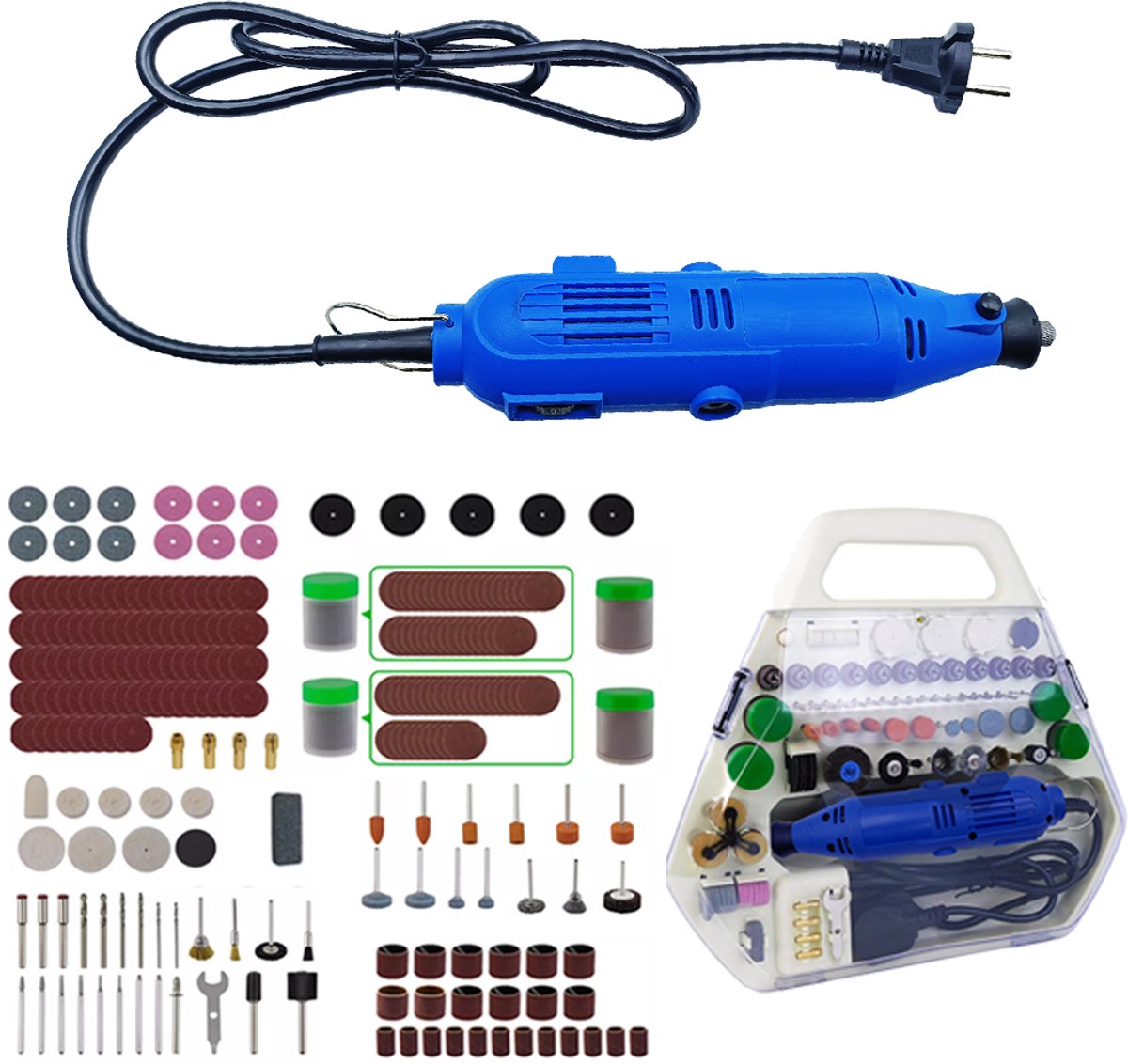Elektrische slijpmachineset - 252-delige set - Slijpmachine - Voor slijpen, snijden en polijsten - Polijsten en schuren - Draagbare elektrische handslijpmachine - Compatibel met Dremel - Voor snijden, houtsnijden, graveren en polijsten - Multitool