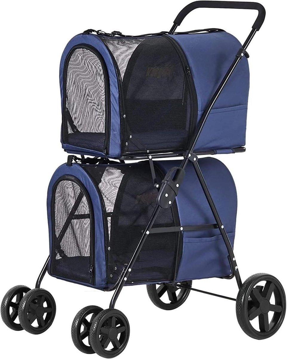 Huisdierbuggy Dubbel - Hondenwagen Kattenwagen - Reizen met Huisdier - 2 Afneembare Dragers - 81 x 45 x 20 cm