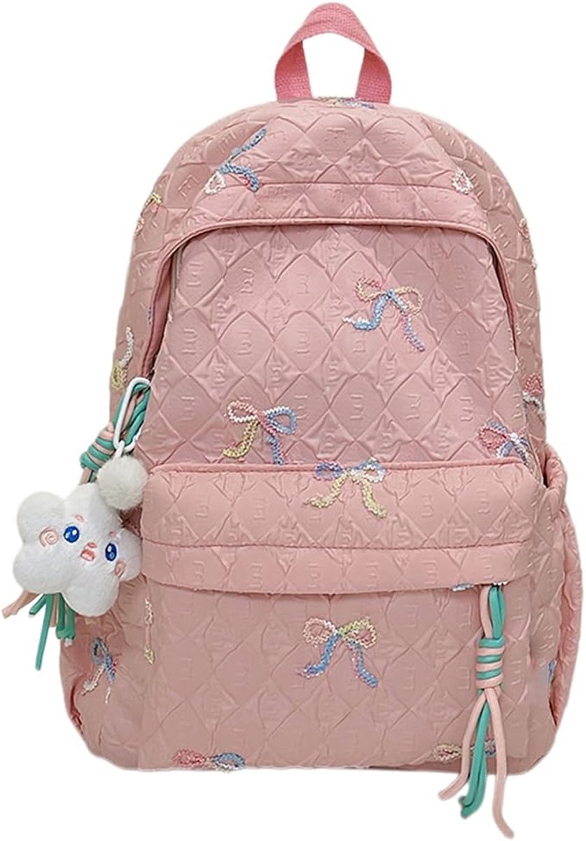 Bobypet Schooltas Meisjes - Roze Kawaii Rugzak met Strikje en Ster Hanger - Aesthetic Boekentas voor Basisschool en Middelbare School - Back to School Cadeau
