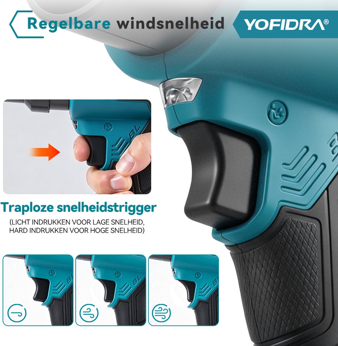 Yofidra Accu Bladblazer / Stofzuiger - 2-in-1 Borstelloze Bladblazer - 350 m/s - Handstofzuiger - Draagbare Stofblazer - voor Bladeren en Tuinafval, Auto – foto 5