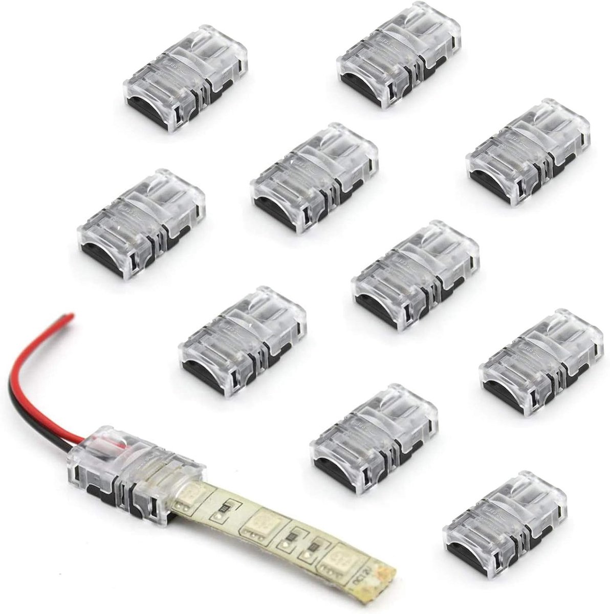 SnelShoppen - Set van 10 2-pins LED strip connector voor 8mm waterproof en niet-waterproof 3528 2835 LED strip, snelle strip naar draadconnector zonde