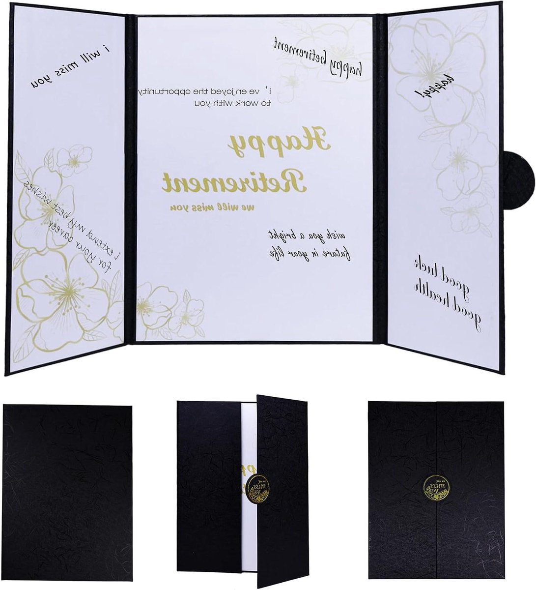 Pensioenkaart Gastenboek - Wenskaart Alternatief - Pensioenfeest Vieren - Jumbo Formaat - 30 x 46 cm - Zwart Goud