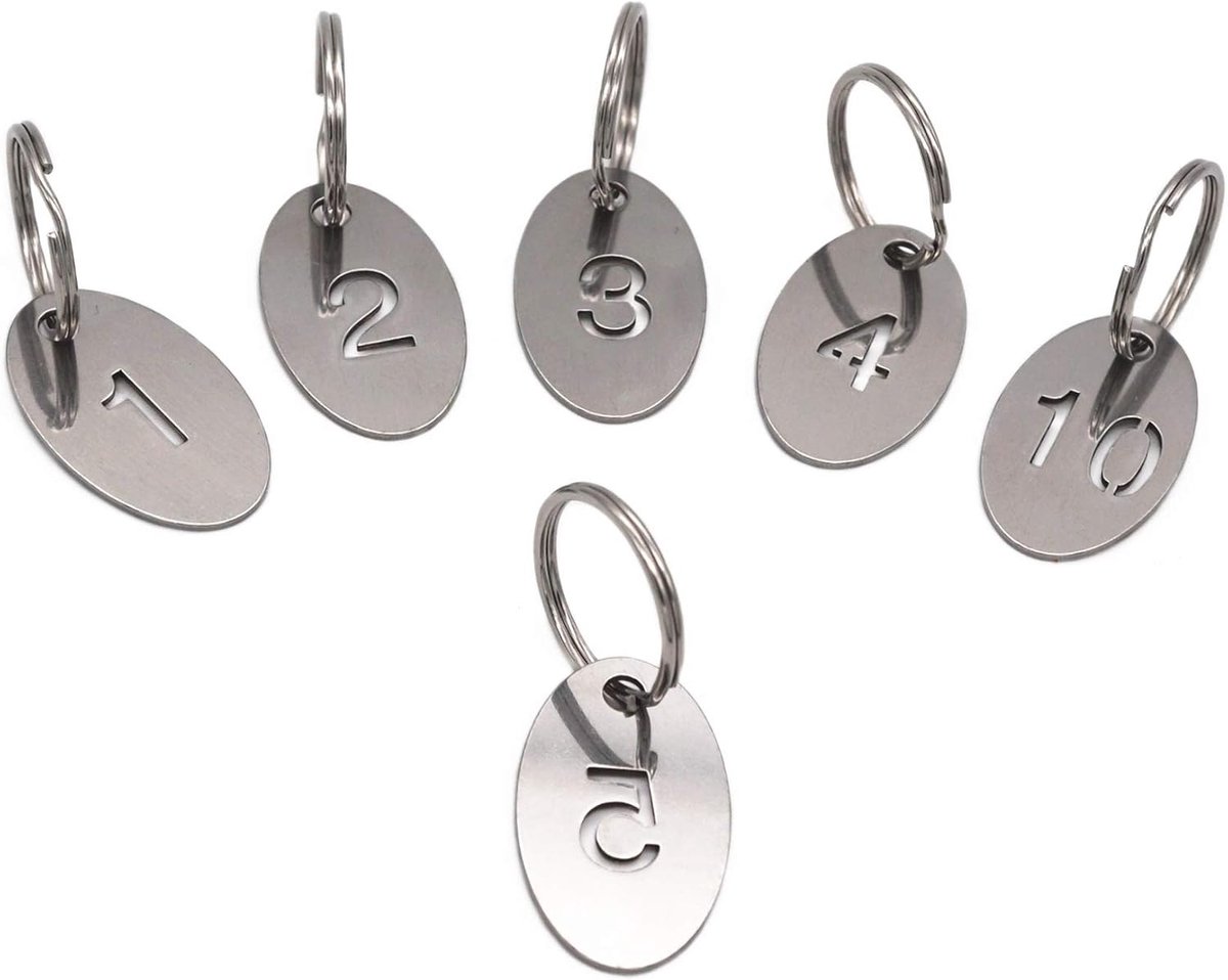 SnelShoppen - 304 RVS Ovalen Sleutelhangers met Ring, Genummerde ID Labels Sleutels, Duurzaam en Waterproof, 1.18"x0.63" - Ideaal voor Sleutels, Tasse