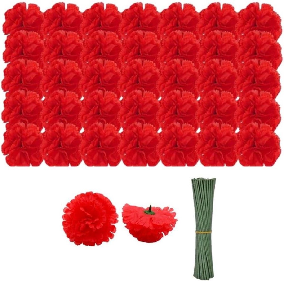 50 Stuks Kunstmatige Anjerkop Bloemen met Stengel voor DIY Bruiloft Boeket en Tafelstukken, Perfect voor Huisdecoratie en Vaasarrangementen in Woonkamer en Slaapkamer