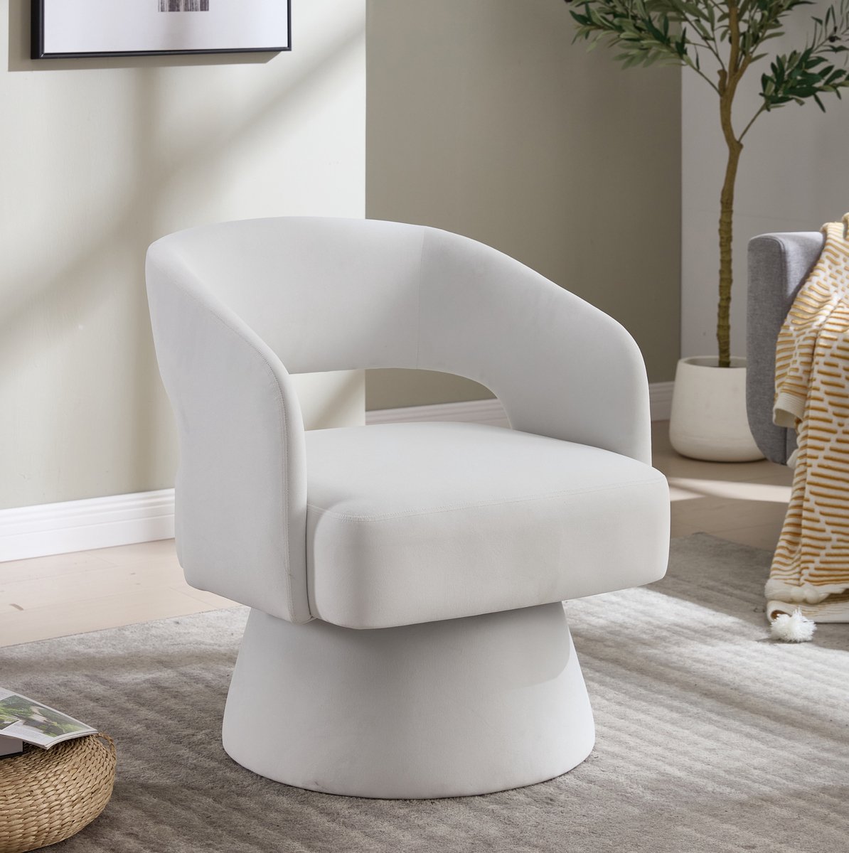 MODENUIT Fauteuil 68 x 66 x 75 cm - 360° Draaibaar Met Open Rug - Voor Woonkamer Of Kantoor - Velvet Beige