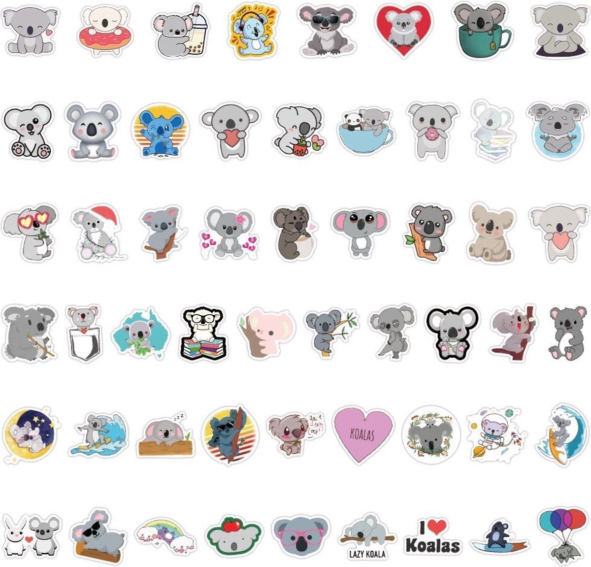 New Age Devi - Kleurrijke Koala Stickers - 50 stuks - Waterdicht Vinyl - Perfect voor Kids - Beloningsstickers & Decoratie!