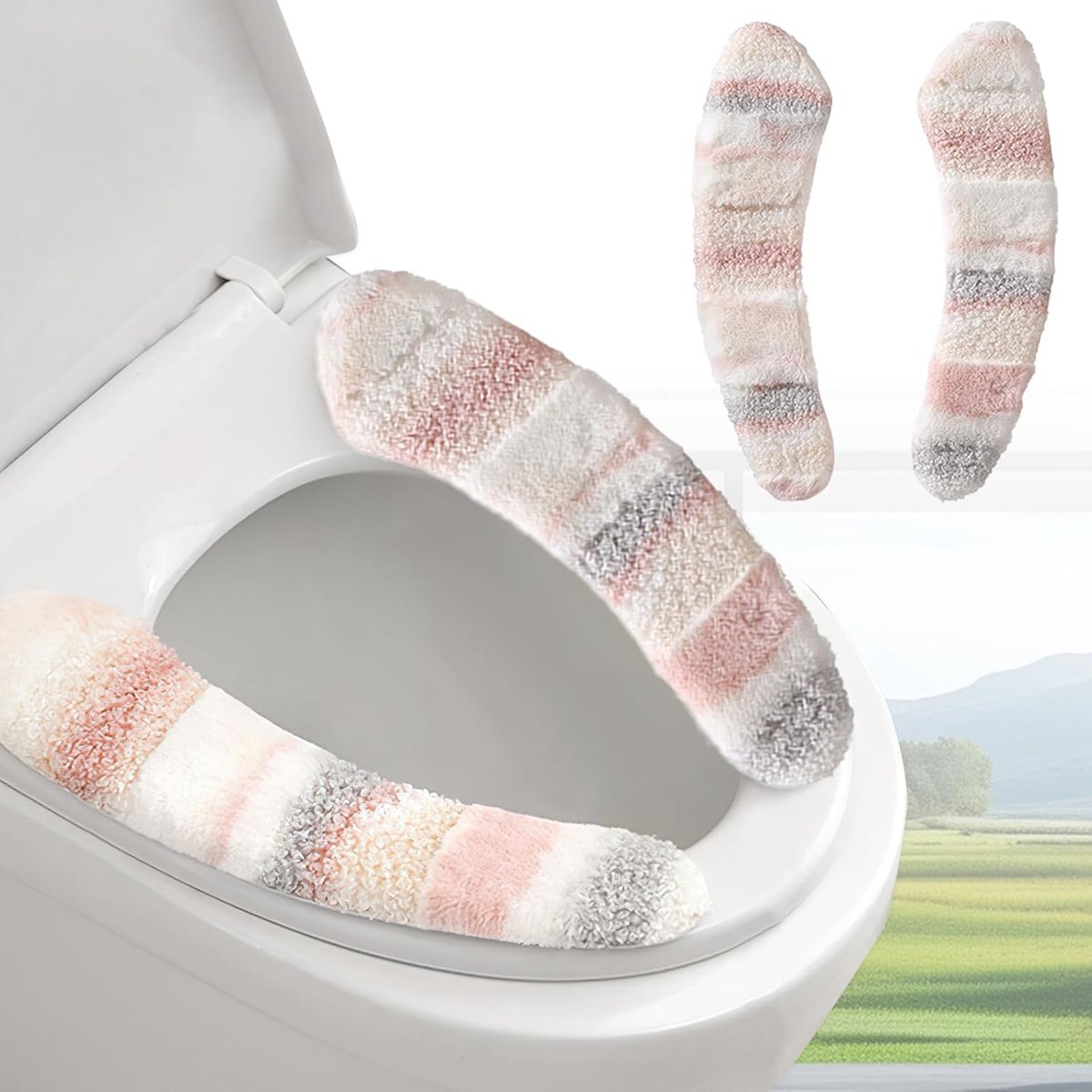 Dikke en warme pluche wc-stoelhoes - wasbaar, herbruikbaar kussen met TPR-lijm en parallel streepontwerp voor comfort en isolatie (roze)