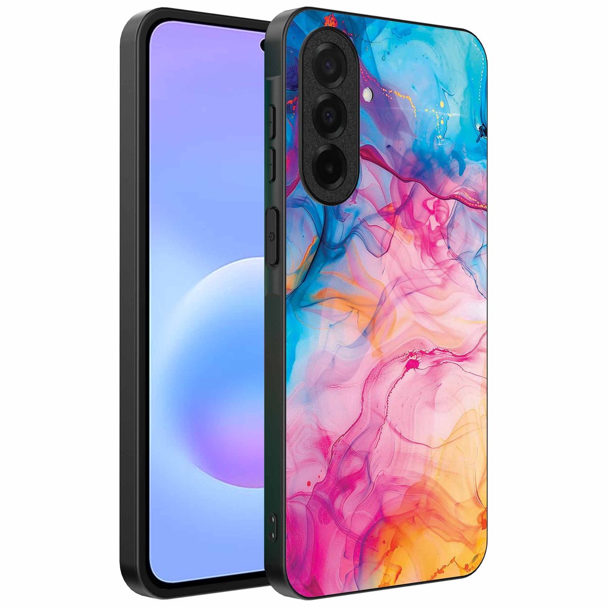 Geschikt voor Samsung Galaxy A57 Telefoonhoesje met Regenboog Acryl Marmer Opdruk - TPU Backcover Case Rainbow Acrylic Marble Design - Smartphonica geschikt voor Samsung Galaxy A57