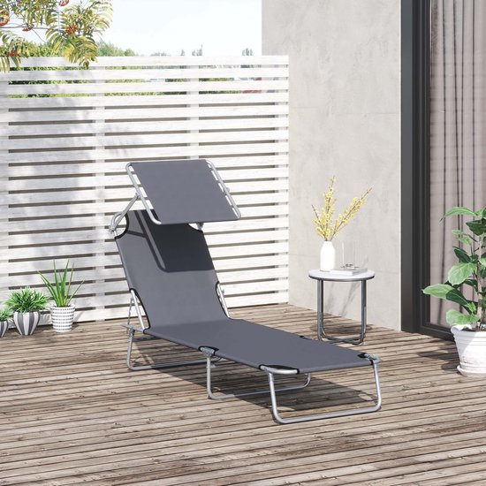 Opvouwbare zonstoel met zonnescherm tuinligstoel relax strandstoel 187x58x36cm grijs 4-standig verstelbare rugleuning stevig en stabiel metalen frame met ademend en duurzaam Oxford materiaal draagbaar en opvouwbaar geschikt voor tuin strand en buiten — afbeelding 4
