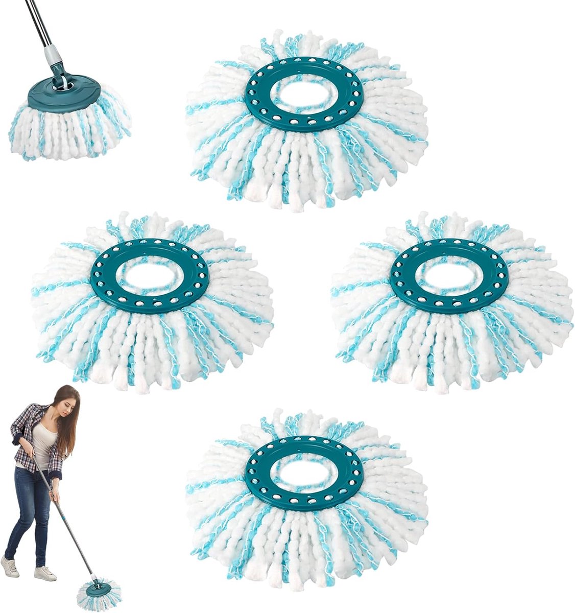 4 stuks reservekoppen, vloerwisser-reservehoes, 2 vezelsysteem, voor Leifheit Clean Twist/Leifheit Clean Twist M Disc Mop Micro Set, efficiënte wateropname, sterke ontsmetting
