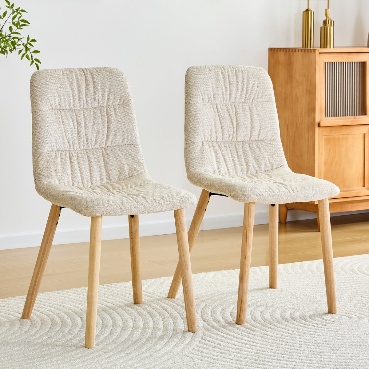 MIVRAY Eetkamerstoel 88 Cm - Set Van 2 Met Gestikt Patroon En Comfortabele Stoffen Zitting - Voor Eetkamer En Keuken - Hout Wit