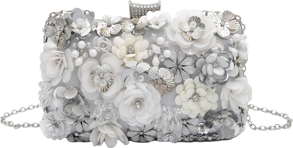 Avondtas voor Vrouwen Kralen Clutch Portemonnee met Pailletten & Strass Bruiloft Party Handtas met Kettingen