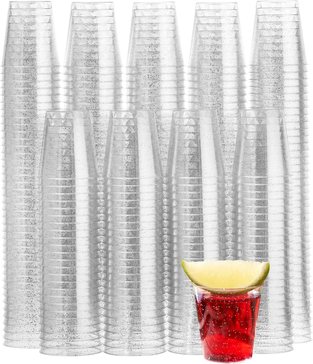 Shotglazen met Zilveren Glitter (30ml) - Borrelglaasjes voor Bruiloften, Verjaardagen, Kerst & Feesten - Stevig & Herbruikbaar