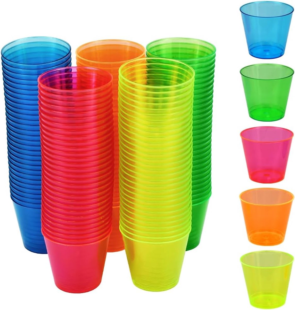 150 stuks kleurrijke harde plastic partybekers, 3 cl/30 ml borrelglazen van plastic, borrelglazen, borrelbekers, prikglazen, herbruikbare borrelbekers, likeurglazen, aperitiefglazen voor