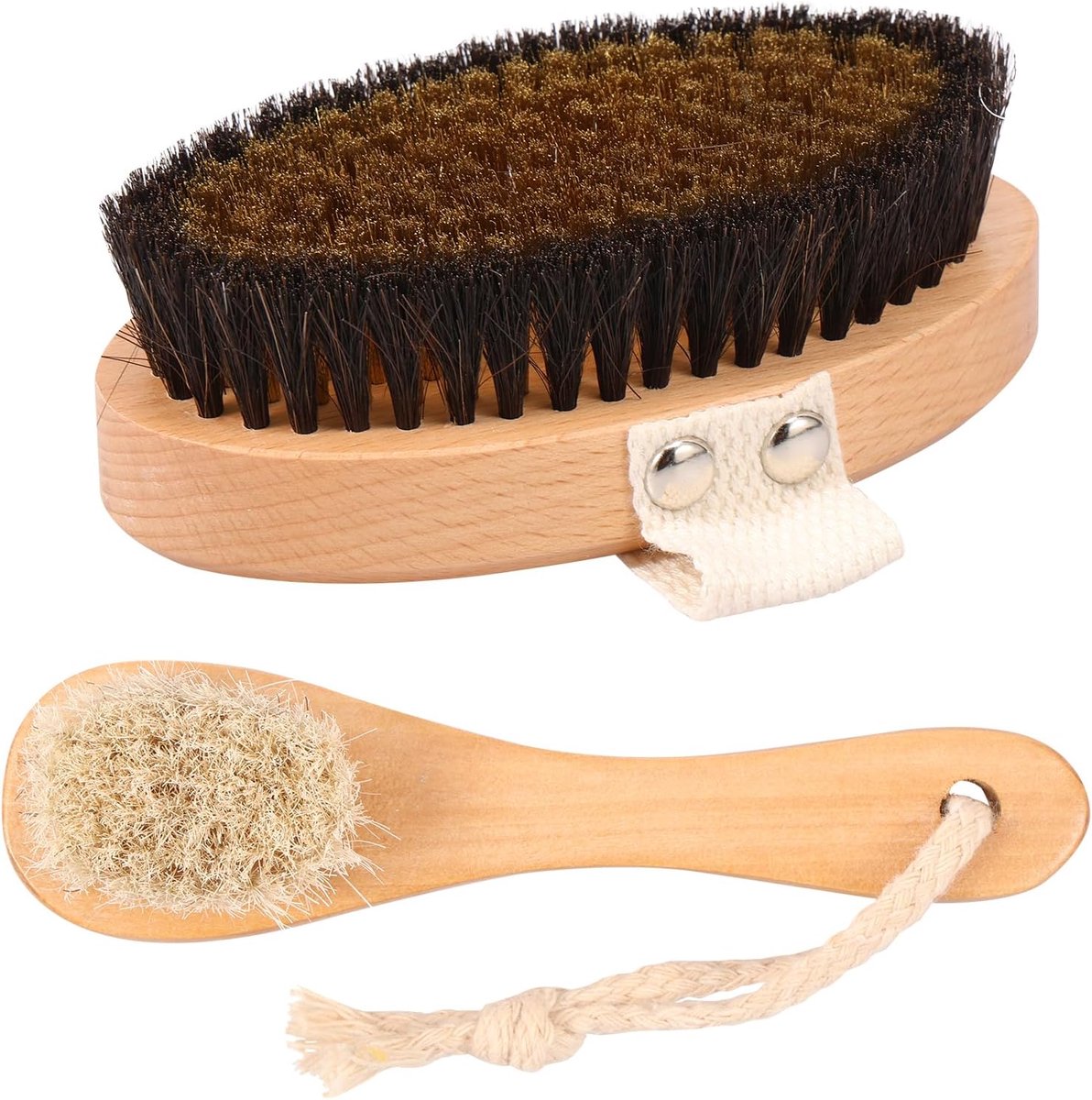 natuurlijke haren, koperdraad, lichaamsborstel met handenriem, massageborstel, droog nat gebruik, voor het verwijderen van dode huid, cellulitis, verbetert lymfefuncties, peeling