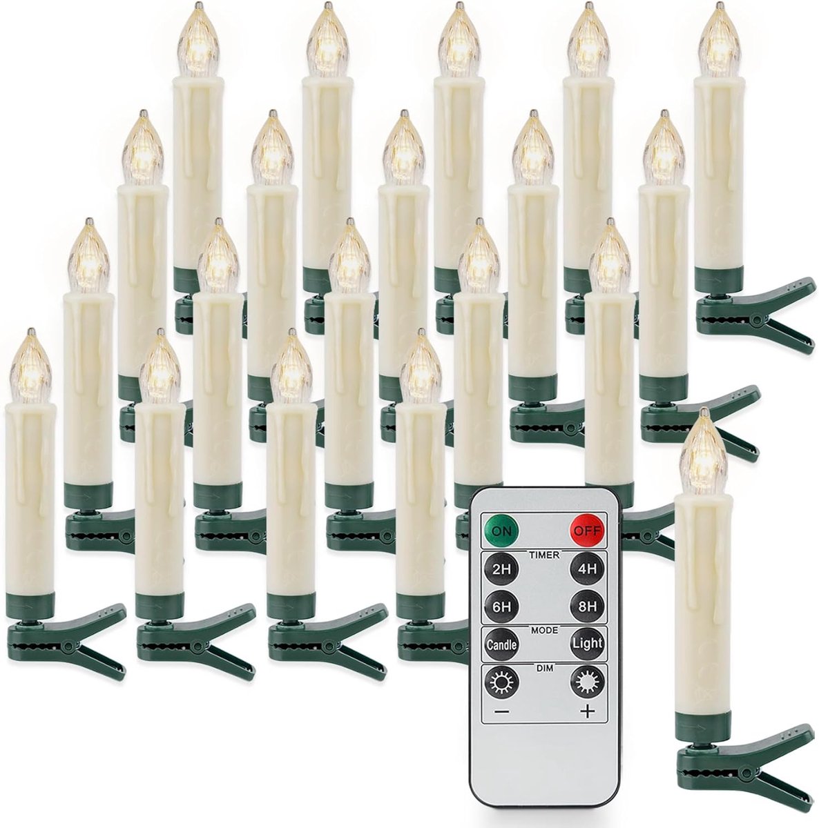 SnelShoppen - Set van 20 Clip-on Kaarsen voor Kerstboom met Afstandsbediening, Batterijgevoede LED Kaarsen met Timer, Was Druppel Ontwerp, Binnen en B