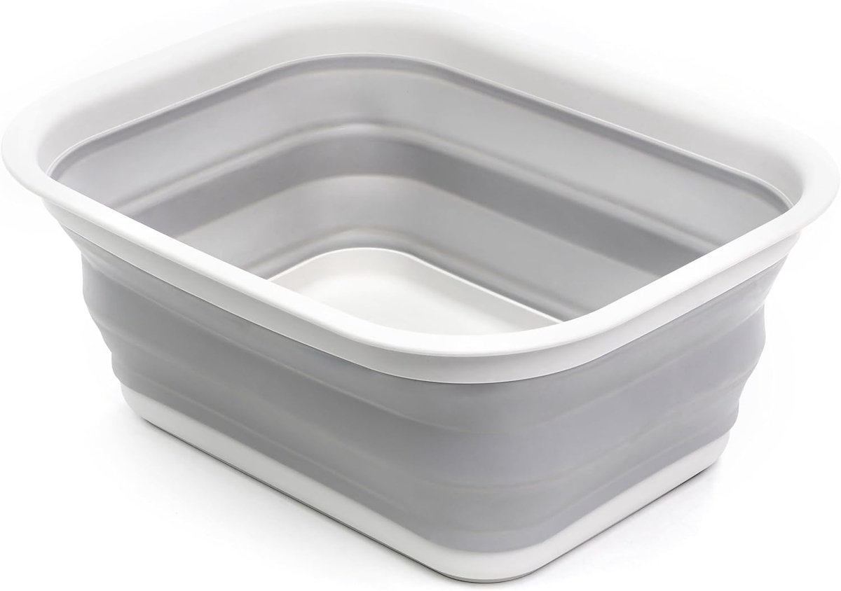 Opvouwbare kuip van 15 liter, draagbare picknickmand voor buiten, opvouwbare boodschappentas, ruimtebesparende opbergcontainer (grijs/grijs (L))