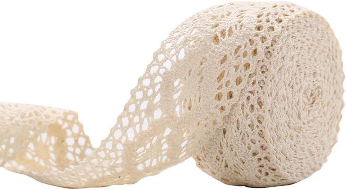 Decoratie Kanten Lint, 10 m, Katoen, Kanten Boord, Gehaakte Kant, Decoratief Lint, Kantstof, Cadeaulint voor Naaien, Knutselen, Bruiloft, Kerstmis, Beige, 4 cm