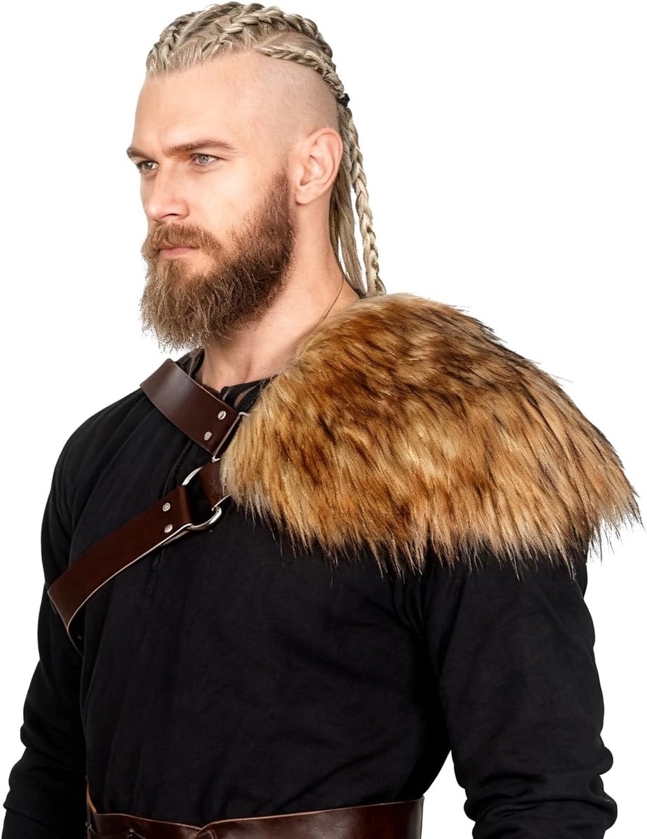 Faux Fur Schouderbedekking, Viking Schouderpantser voor Mannen, Middeleeuwse Kostuum Accessoire voor LARP (Bruin)