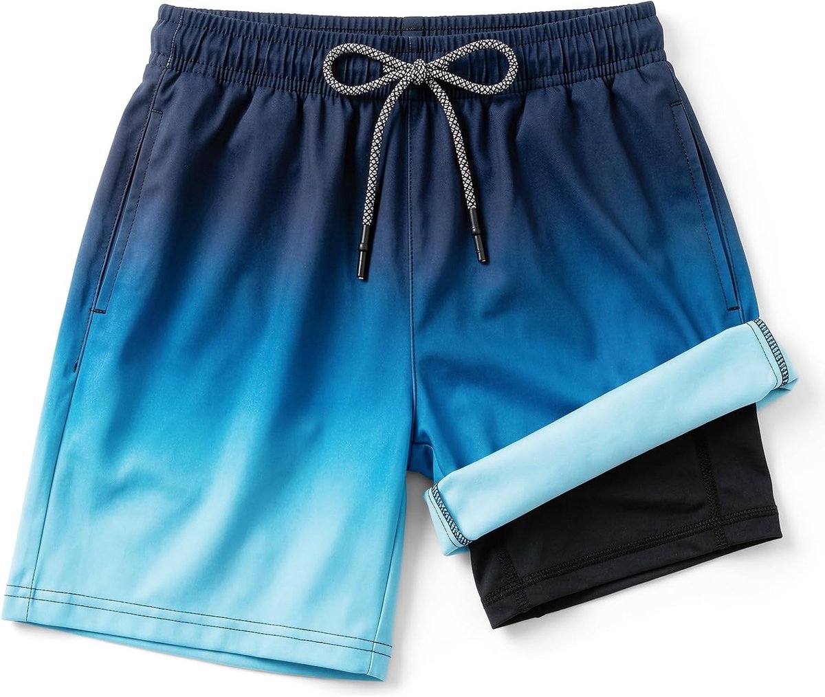 Zwembroek voor jongens met Compressievoering Kinderen 7-14 Jaar | Sneldrogende Jongens Zwemshorts, 2-in-1 Anti-chafe Zwemshorts met Zakken voor Strand Zwembad Board Zwemshorts
