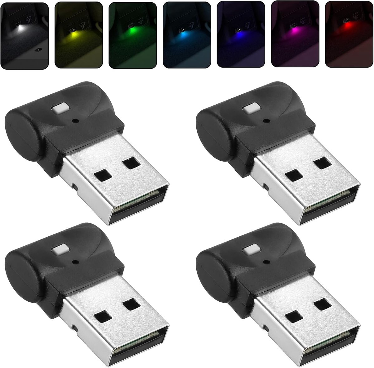 Autoverlichting, sfeerverlichting, led, 4 stuks, mini-plafond, Starlight, 7 kleuren, instelbaar, omgevingslicht, universeel, voor mobiele stroomvoorziening laptop