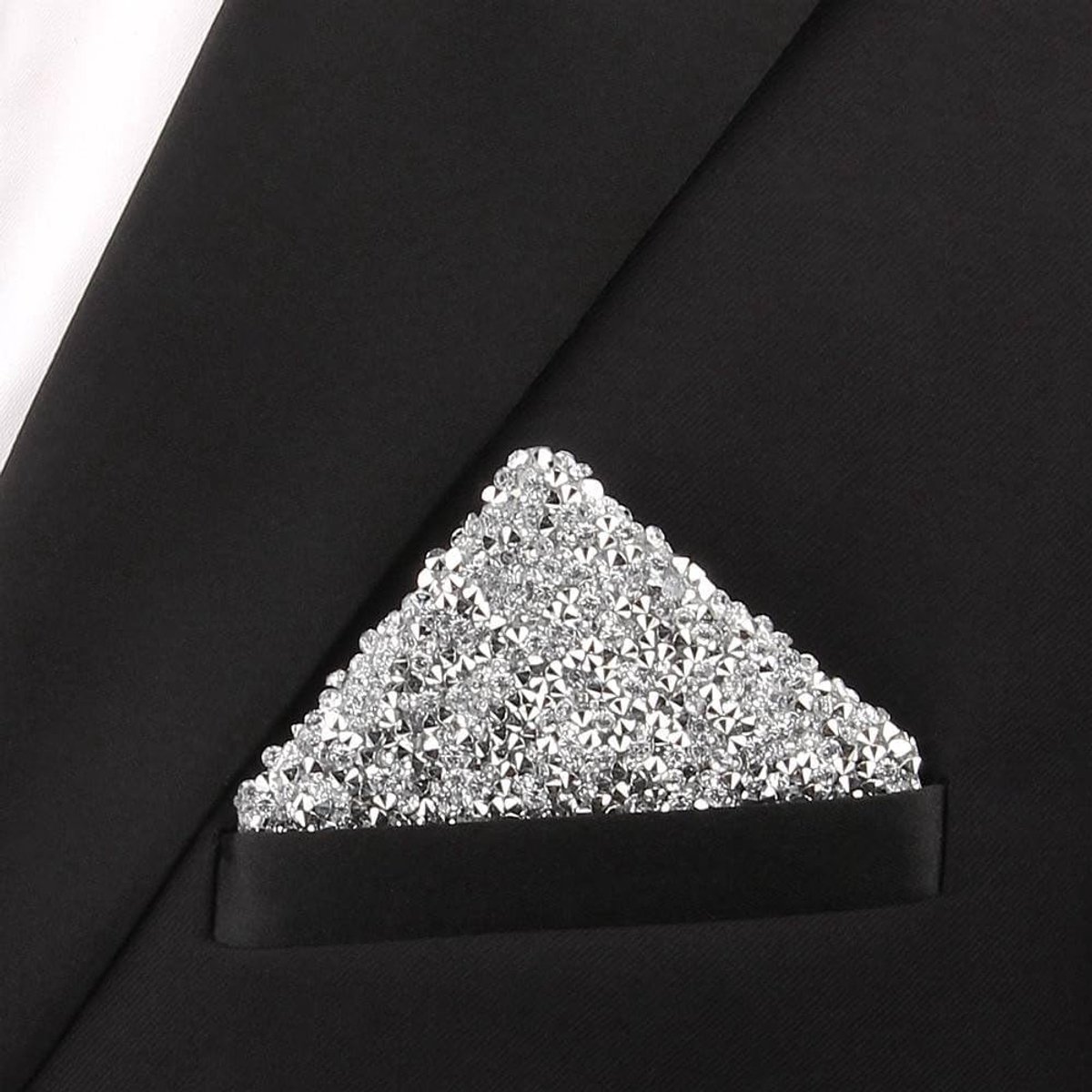 Glitterpochet voor heren, met strass, voorgevormd accessoire voor colbert en smoking, direct te gebruiken voor bruiloft, avondmode, feestelijke evenementen, gala of podium, stijlvolle zakdoek