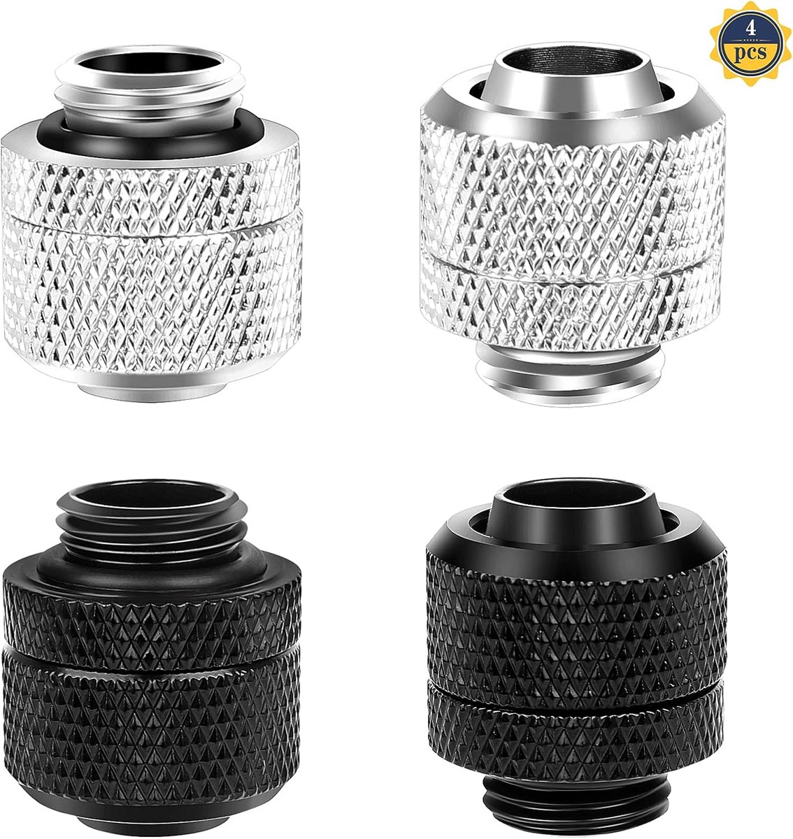 4 stuks waterkoeladapter, zachte buisverbinder, waterkoelaccessoires van messing voor computer, waterkoelsysteem, zilverkleurig, zwart
