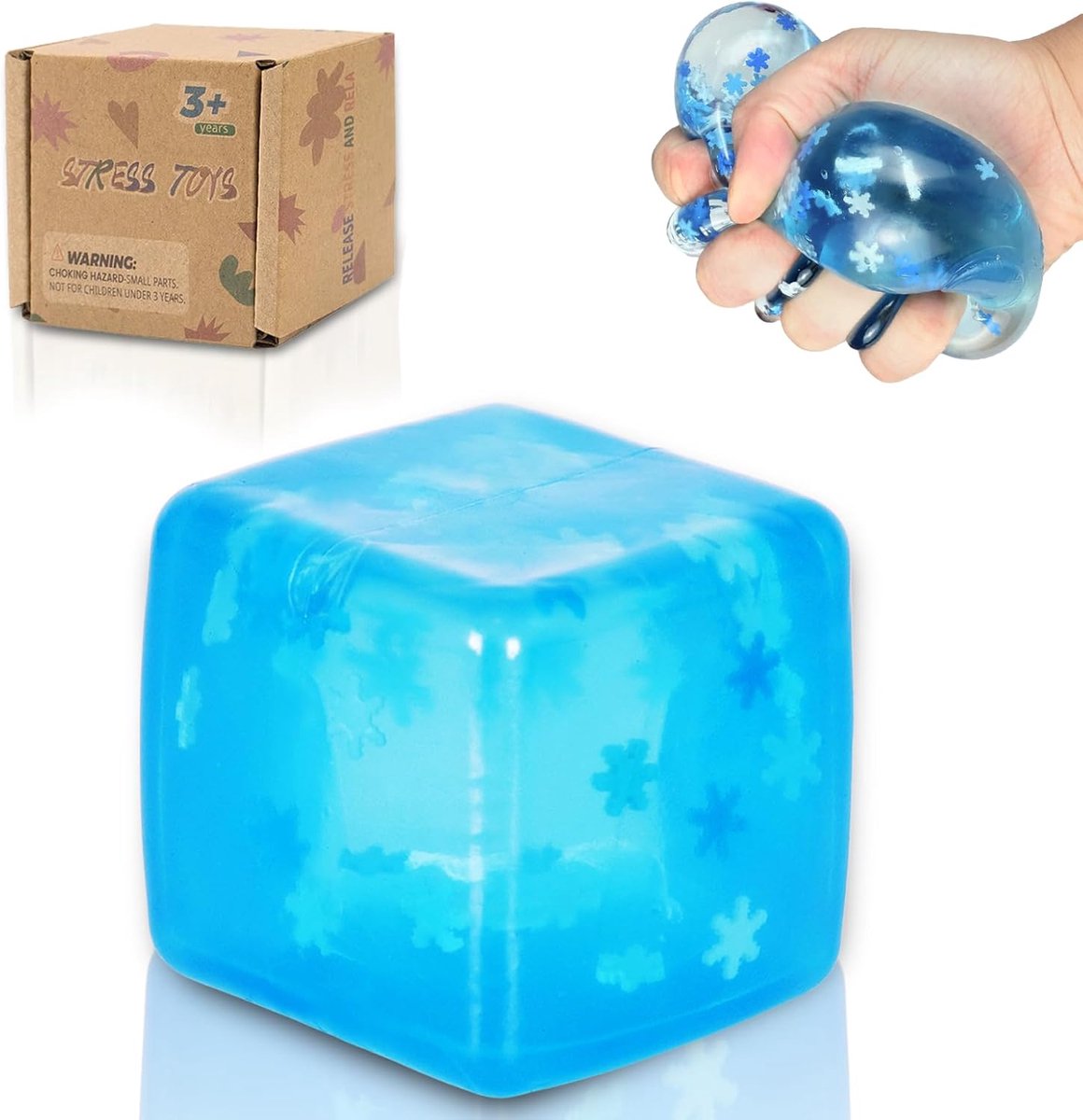 Soft Cube Squeeze Toy, Ice Cube Sensory Fidget Toys for Stress Relief and Anxiety, Small & Medium Soft Squishy Cubes for Kids Adults, Durable Design (Medium blue)