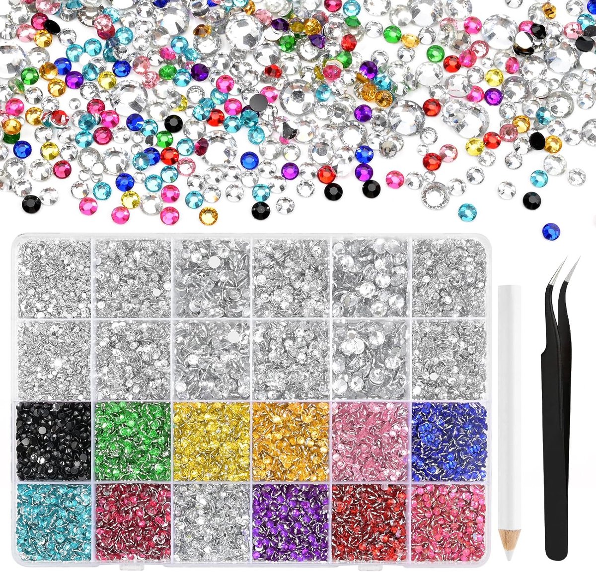 Strassteentjes van kunsthars, 2-6 mm, meerkleurig, transparant, platte ronde jelly-strassteentjes, geschikt voor nailart, gezichtsbeschildering, kostuums en andere doe-het-zelf-creaties (met