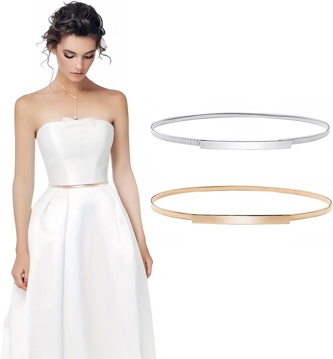 2 x gouden riem voor dames, party, elastische riem van metaal, met strass, modieuze accessoires voor jurken en ceremonies
