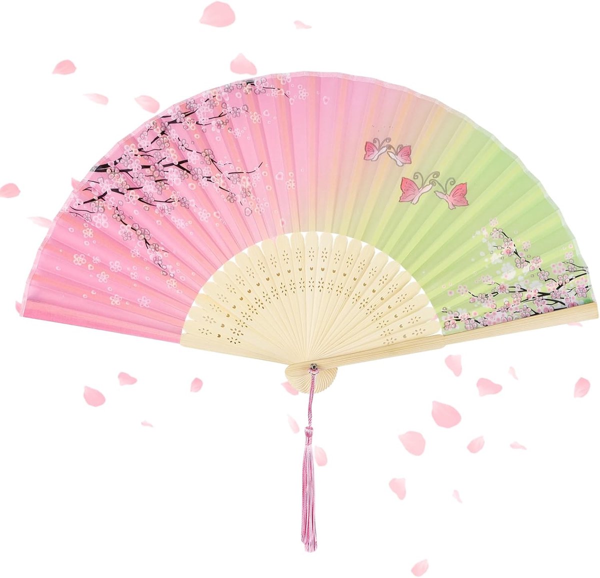 ventilatoren, handventilator, stof, handmatige ventilator, Chinese ventilatoren met kwastje voor verjaardagscadeaus dansen cosplay bruiloft feest rekwisieten decoratie (roze)