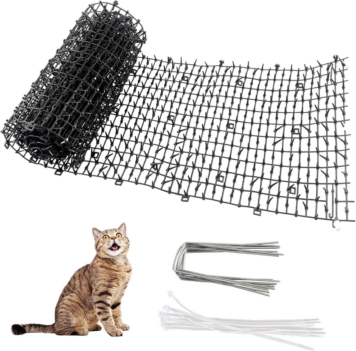 Haus & Wilddierenafweer, doornrooster tegen katten, 30 x 150 cm, anti-kattenmat, kattenafweer, tuin, met 8 haringen en 8 kabelbinders, kattenafweermat voor honden, katten, wilde dieren