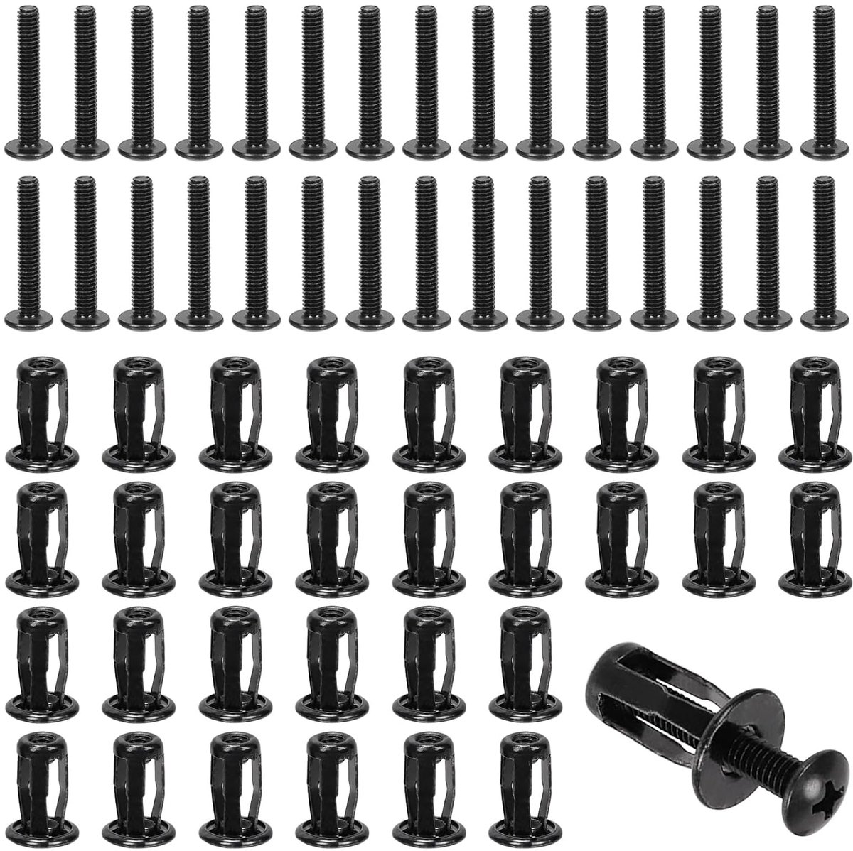 60 stuks M4 holle krikmoeren met platte verzonken kop machineschroeven, assortimentskit, schroefdraadinzetstuk bloemblaadjesmoeren, uitbreidingsmoer, moeren schroeven, platte kop