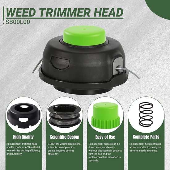 Vervangende spoel voor snaartrimmer, 5,2 m .80 inch, compatibel met Greenworks ST60V ST60V-T0 80V ST80L200, voorgemonteerde snaartrimmer, navullingen, dubbele lijn 2901619 2906302 (4 — afbeelding 5