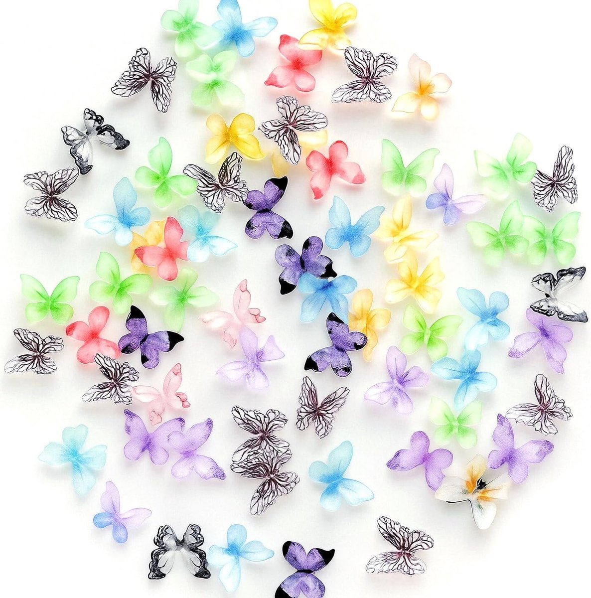 60 stuks microvlinders, hars, gesorteerd, kleurrijk, kleine vlinders, decoratie, mini-miniaturen, poppenhuis, accessoires, 3D-vlinder, nagelbedels, landschapsdecoraties om te knutselen, feeënhuis