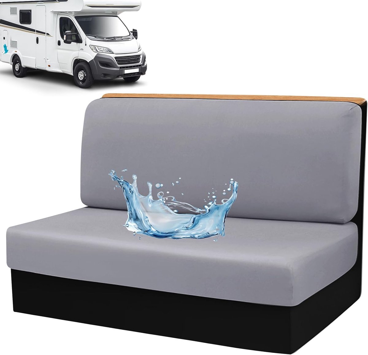 Set met zitbeschermers voor caravan 2 stuks Zitkussenbescherming voor caravan, caravan kussens, kussenbeschermers voor camper eettafelkussens voor camperzitje, aanhanger Zilver Grijs