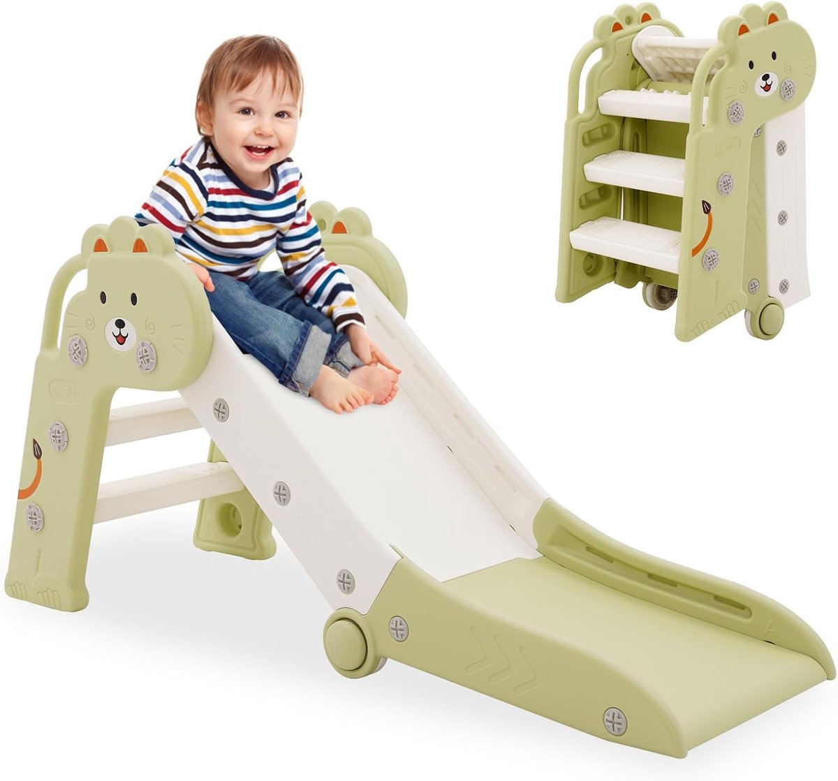 Kinderslide met armleuningen - Vouwbaar design - Groen - Ideaal voor binnen/buiten - ShopVlot