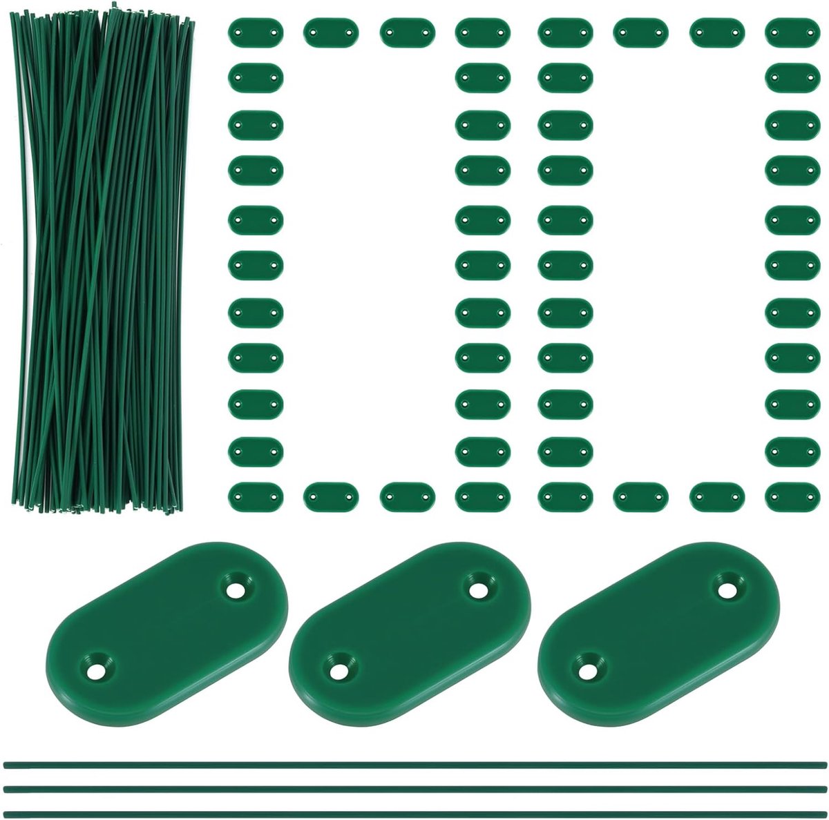 100 stuks zichtwerende bevestigingsset - weerbestendige bevestigingsset inclusief kabelbinders en bevestiging plaatjes draad, kabelbinders voor tuin, gazon, omheining, balkon, inkijkbescherming